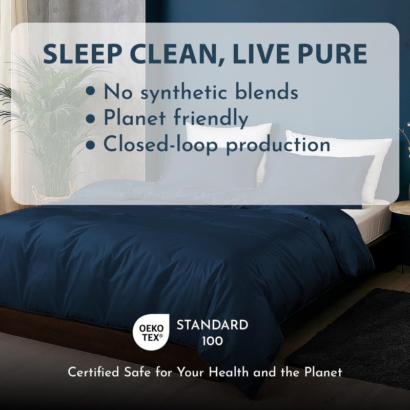 LINENWALAS 100% Natural Bamboo 3-Piece Duvet Cover Set with Zipper and Corner Ties- Softest Cool Bedding Perfect for Skincare (Superking, Navy Blue) - Image 5