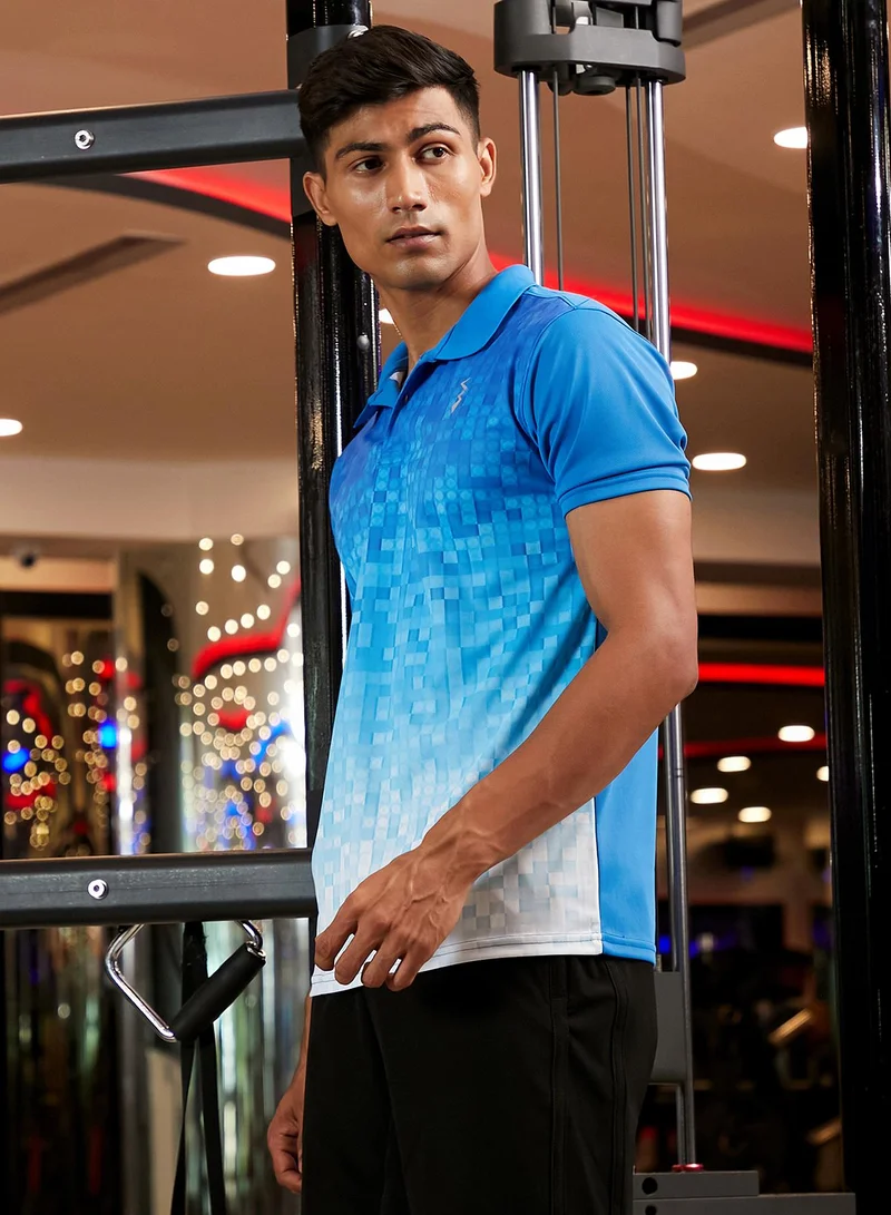Campus Sutra Men's Sky Blue & Chalk White Ombre Polo Activewear T-Shirt For Casual Wear | Spread Collar | Short Sleeve | Anti-Odor | Dri-Fit | Jersey T-Shirt Crafted With Comfort Fit & High-Performance