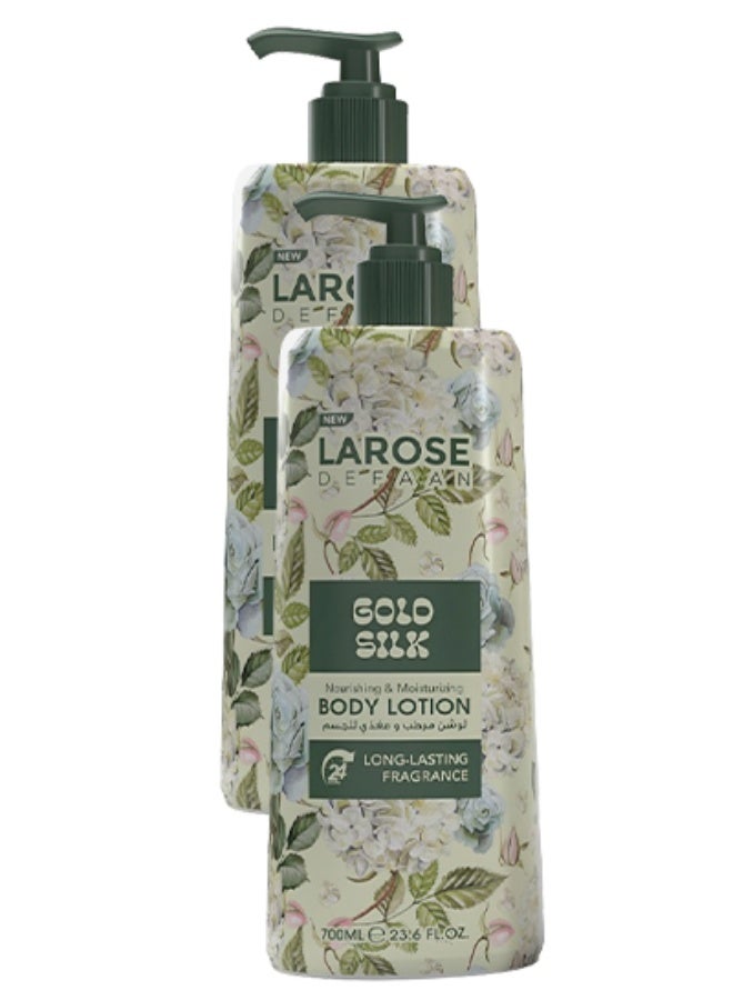 لا روز 2 قطع لوشن للجسم المغذي والمرطب برائحة جولد سيلك  يدوم طويلاً 700 مل - Image 1