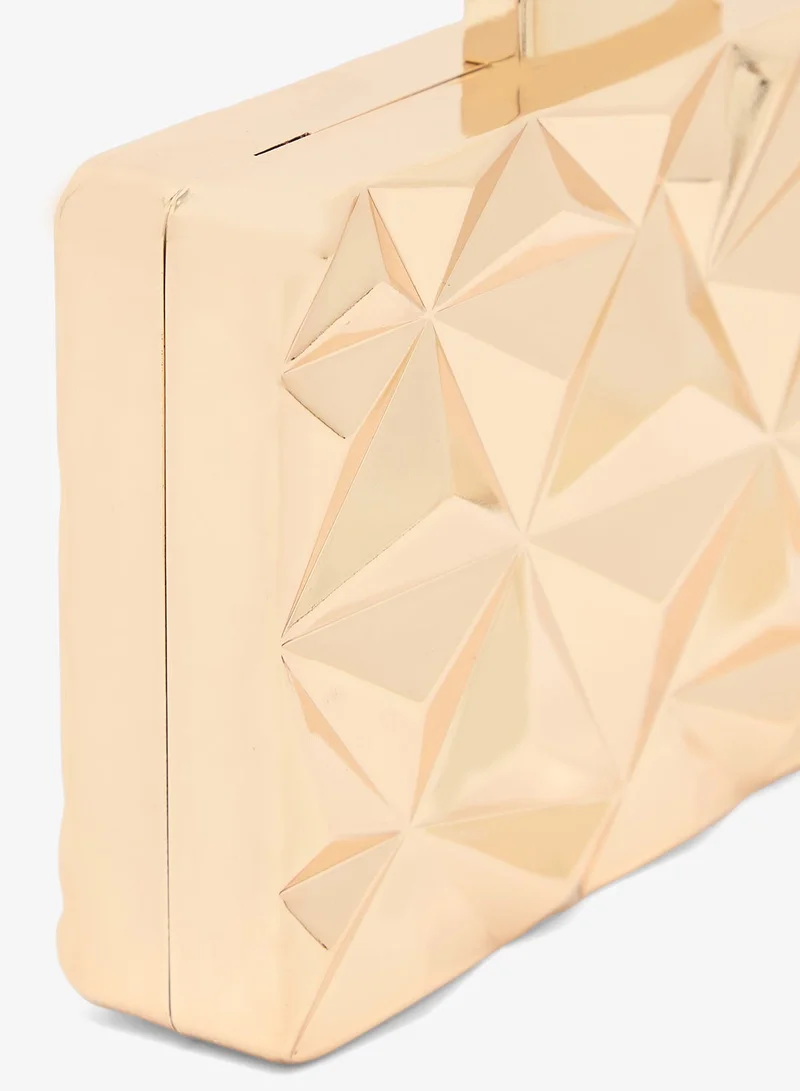 Ella Limited Edition Gold Geometrical Metallic Gold Rectangle Shape Statement Clutch for Women | Best Price UAE