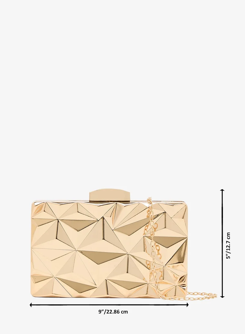 Ella Limited Edition Gold Geometrical Metallic Gold Rectangle Shape Statement Clutch for Women | Best Price UAE