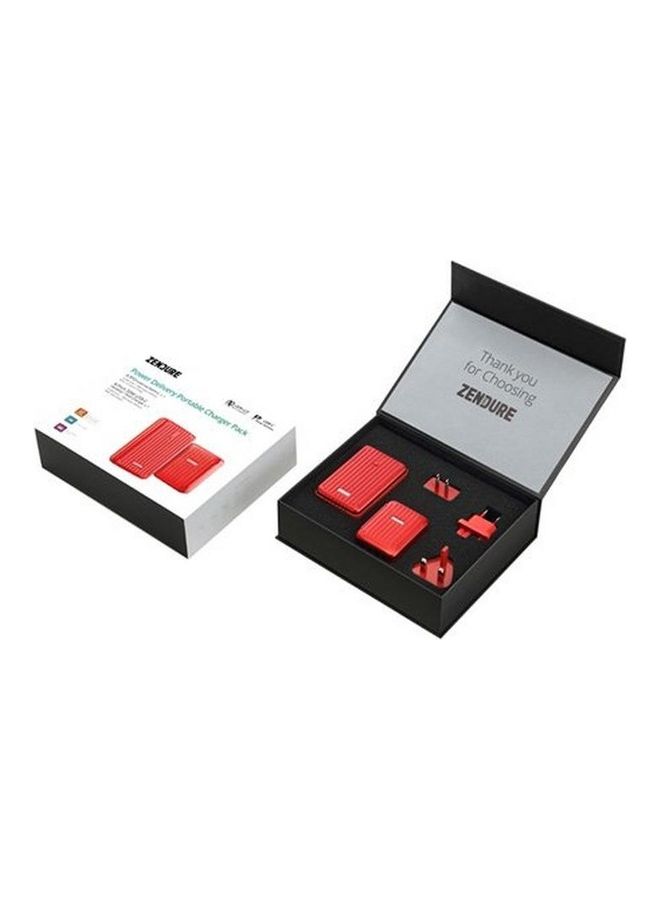 ZENDURE 10000 mAh Powerbank With 30W 4-Port Wall Charger PD Package Red - Image 1