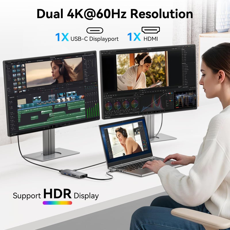 VANGREE USB C Video Output Hub, 3 USB-C & 2 USB-A 3.2 10Gbps Ports, 4K@60Hz HDMI, 100W PD, SD/TF, USBC Splitter Dual Monitor Adapter for MacBook Pro/Air, iMac, iPad Pro, XPS, Surface, Galaxy S22,Samsung DEX - Image 5