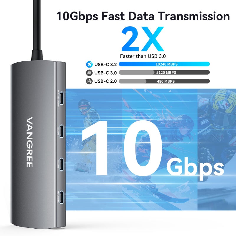 VANGREE USB C Video Output Hub, 3 USB-C & 2 USB-A 3.2 10Gbps Ports, 4K@60Hz HDMI, 100W PD, SD/TF, USBC Splitter Dual Monitor Adapter for MacBook Pro/Air, iMac, iPad Pro, XPS, Surface, Galaxy S22,Samsung DEX - Image 3