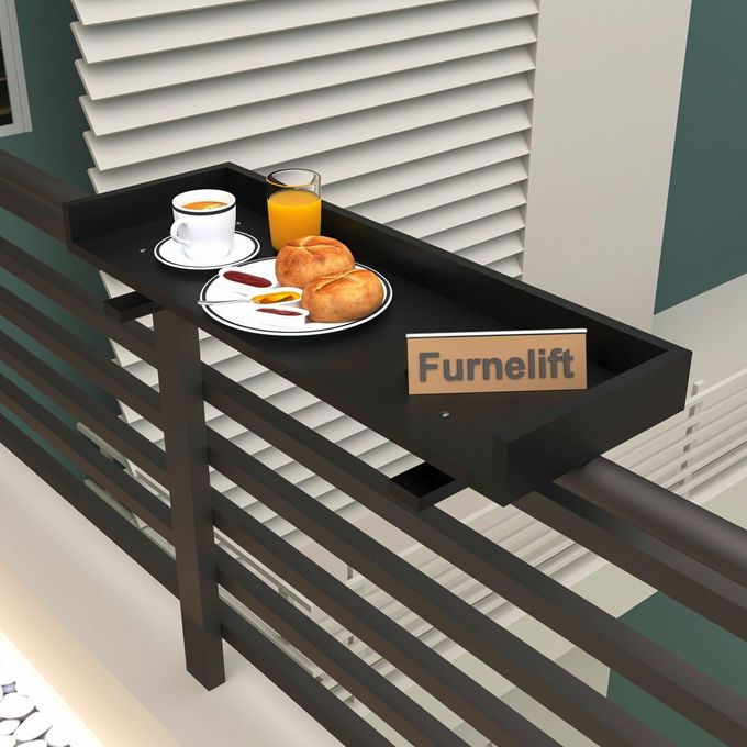 Furnelift Wooden Railing Table for Balcony Engineered Wood Hanging Table for Garden Bar Counter Stand for Outdoor Furniture Rectangle Black