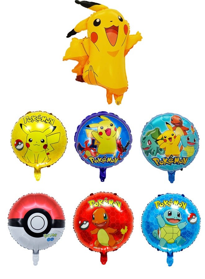 7-piece Pikachu balloon set (including one Pikachu-shaped balloon and 6 18-inch round balloons with different patterns) - Image 1