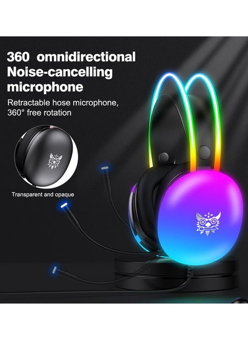 أونيكوما - سماعة الألعاب الاحترافية X25 USB 3.5 RGB ضوء ثلاثي الأبعاد إلغاء الضوضاء ستيريو متعدد المنصات التوافق مع ميكروفون - Image 1