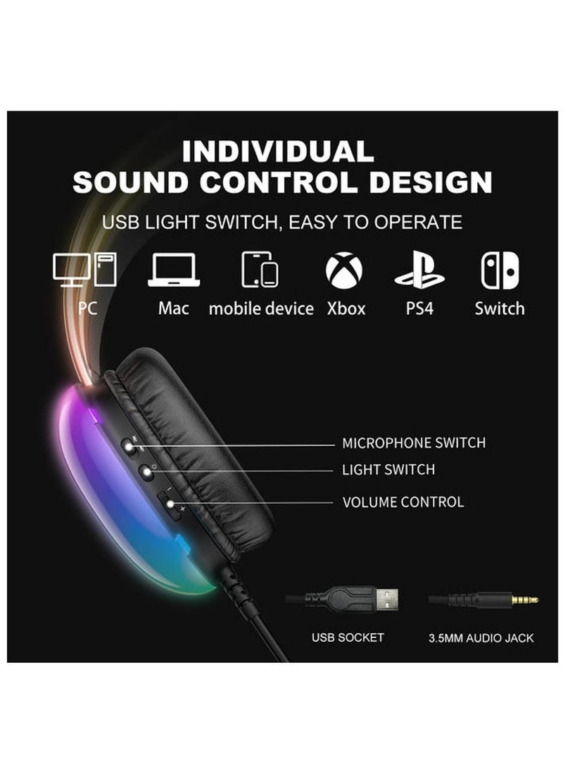 أونيكوما - سماعة الألعاب الاحترافية X25 USB 3.5 RGB ضوء ثلاثي الأبعاد إلغاء الضوضاء ستيريو متعدد المنصات التوافق مع ميكروفون - Image 1