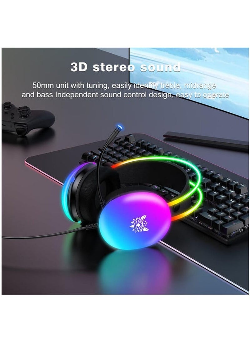 أونيكوما - سماعة الألعاب الاحترافية X25 USB 3.5 RGB ضوء ثلاثي الأبعاد إلغاء الضوضاء ستيريو متعدد المنصات التوافق مع ميكروفون - Image 1