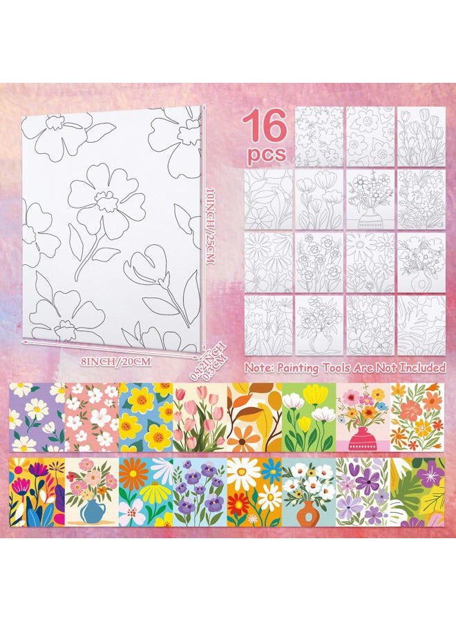 VOCHIC 16 Pcs Pre Drawn Canvas for Painting for Kids Adults Sip and Paint Kit Pre Printed Canvas to Paint DIY Art Party Supplies Girls Night Date Night (Floral Pattern, 8x10 in) - Image 2