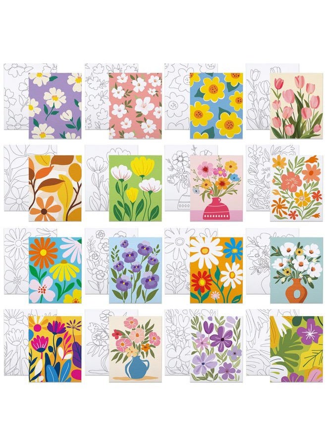 VOCHIC 16 Pcs Pre Drawn Canvas for Painting for Kids Adults Sip and Paint Kit Pre Printed Canvas to Paint DIY Art Party Supplies Girls Night Date Night (Floral Pattern, 8x10 in) - Image 1