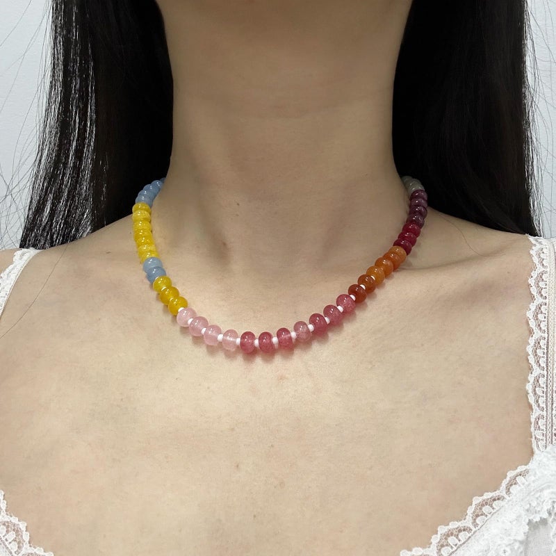 HTH Natural Stone Beaded Necklace Handmade Boho Colorful Beads Choker Necklace for Women Summer Beach Jewelry Gifts (Colorful) - Image 3