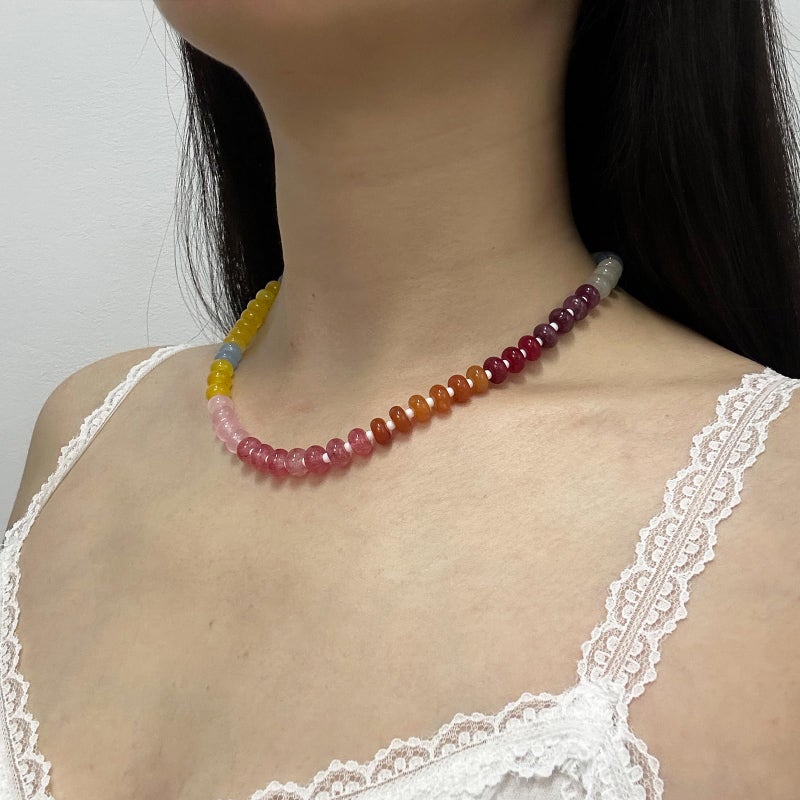 HTH Natural Stone Beaded Necklace Handmade Boho Colorful Beads Choker Necklace for Women Summer Beach Jewelry Gifts (Colorful) - Image 4