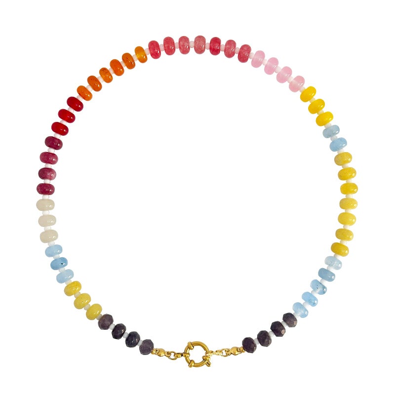 HTH Natural Stone Beaded Necklace Handmade Boho Colorful Beads Choker Necklace for Women Summer Beach Jewelry Gifts (Colorful) - Image 1