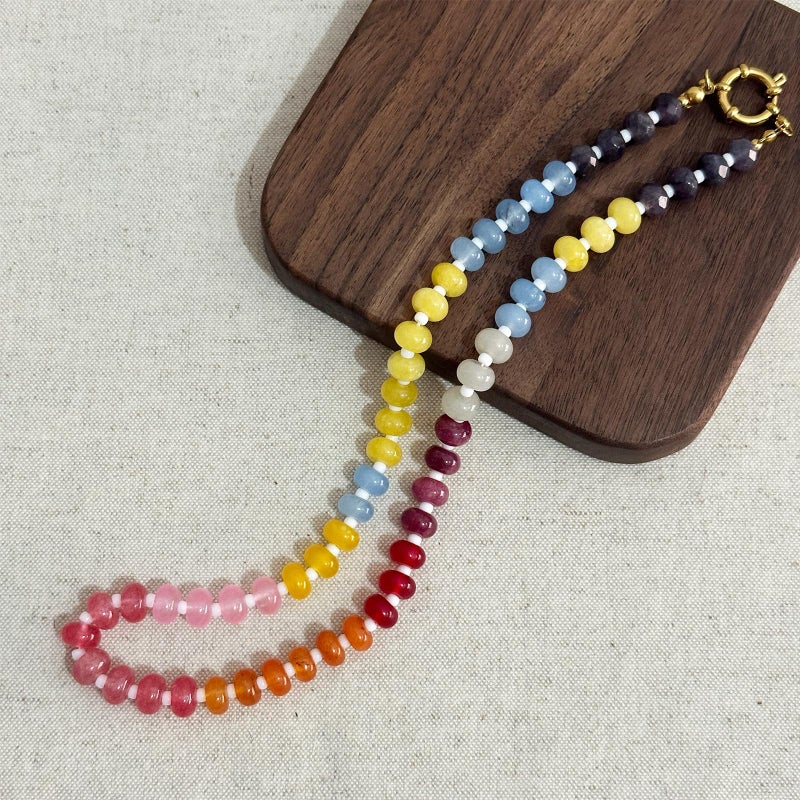 HTH Natural Stone Beaded Necklace Handmade Boho Colorful Beads Choker Necklace for Women Summer Beach Jewelry Gifts (Colorful) - Image 5