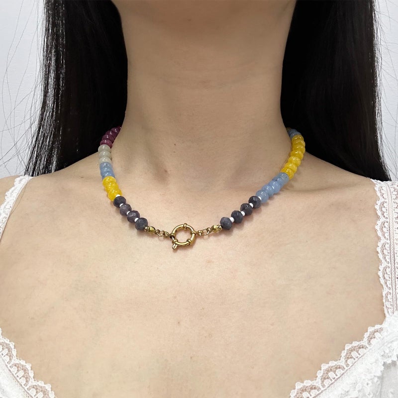 HTH Natural Stone Beaded Necklace Handmade Boho Colorful Beads Choker Necklace for Women Summer Beach Jewelry Gifts (Colorful) - Image 2