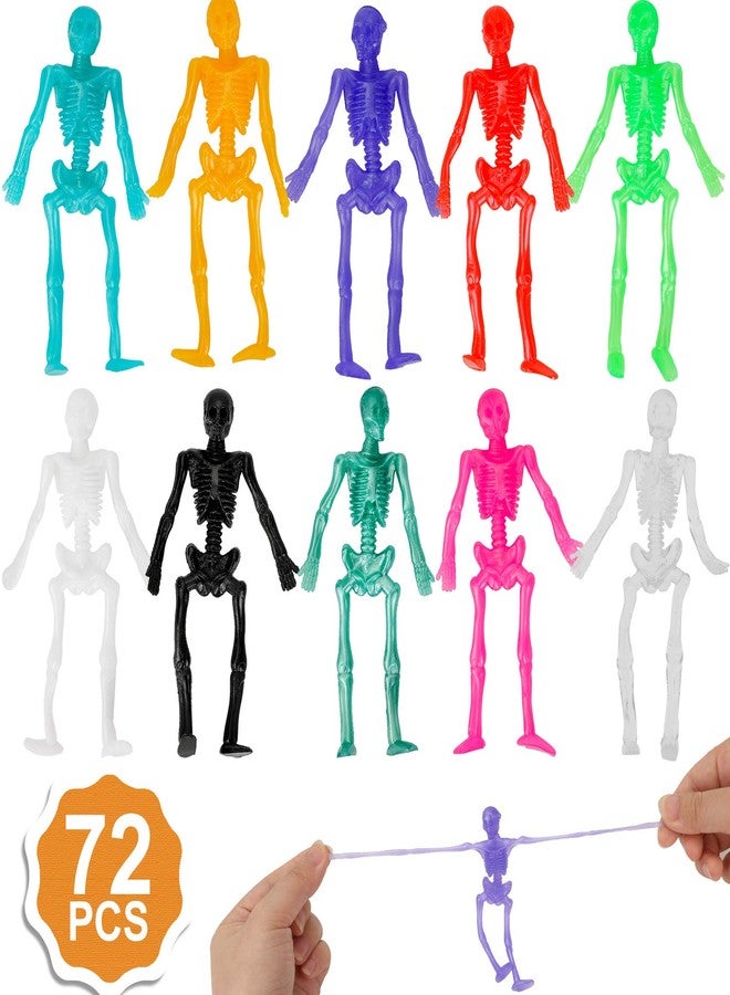Konsait 72 Pack Stretchy Skeletons Stretchy Toys Bulk Set, Random 10 Glitter Color Sensory Bendable Toys, Party Favors for Kids Halloween Birthday Gift, Goodie Bags, Pinata Filler, Classroom Prizes - Image 1