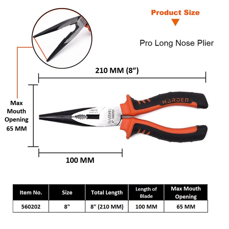 Harden 8 Long Nose Plier Chrome Vanadium Steel CRV Finish Professional Series Plier 560202 - Image 2