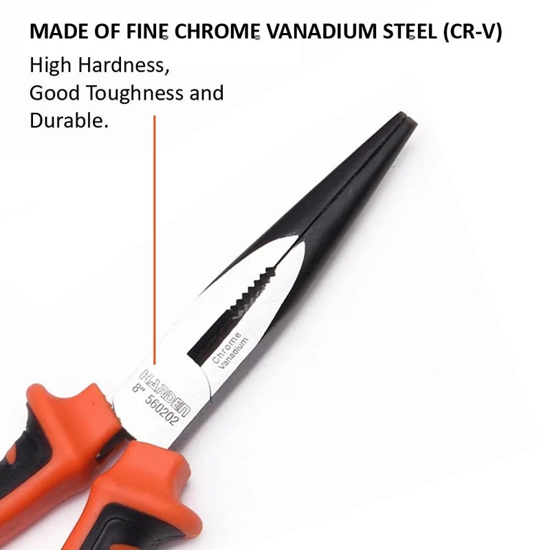 Harden 8 Long Nose Plier Chrome Vanadium Steel CRV Finish Professional Series Plier 560202 - Image 4