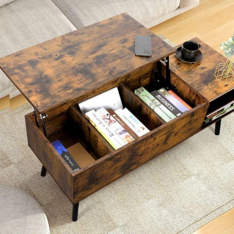 VOWNER Lift Top Coffee Table, 3 in 1 Multi-Function Coffee Table with Hidden Compartment, Modern Coffee Table Converts to Dining Table for Living Room Reception (Rustic Brown) - Image 3