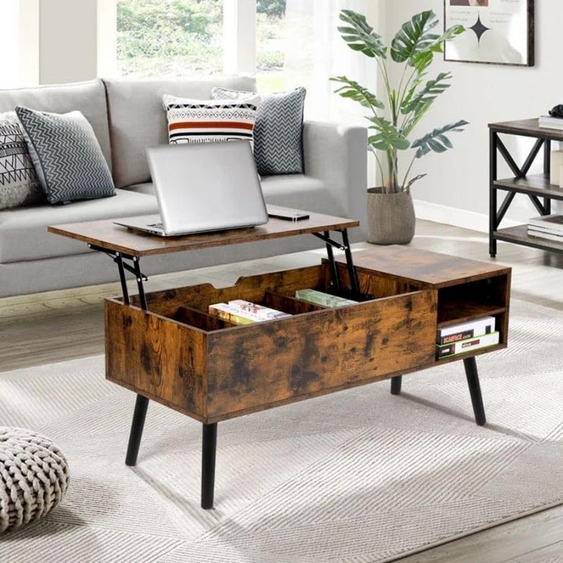 VOWNER Lift Top Coffee Table, 3 in 1 Multi-Function Coffee Table with Hidden Compartment, Modern Coffee Table Converts to Dining Table for Living Room Reception (Rustic Brown) - Image 1