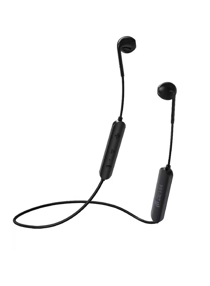 ديفيا سماعات أذن رياضية لاسلكية من سلسلة Smart Series مزودة بميكروفون / تحكم في المكالمات والمسارات ومستوى الصوت / صوت غامر / سماعة أذن بلوتوث بتصميم مريح وخفيف الوزن - أسود - Image 1