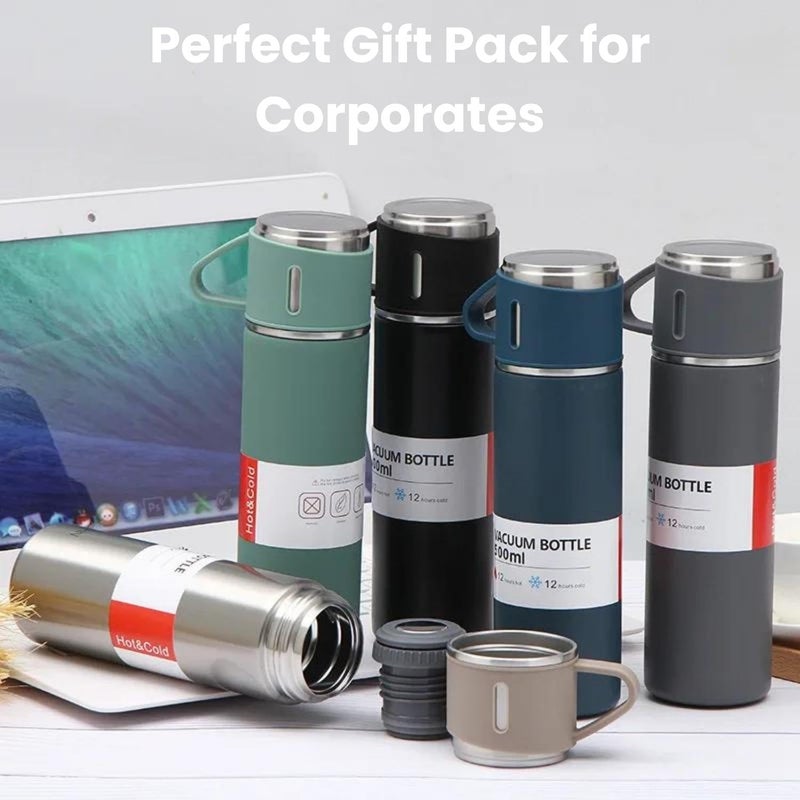 Atipriya ATIPRIYA Stainless Steel Vacuum Flask Set with 2 Cups Flask Combo Keeps Liquid Tea Coffee Cold Hot Bottle Drink Water Flask Bottle 500ml Vacuum Insulated Bottle Multicolor - Image 3
