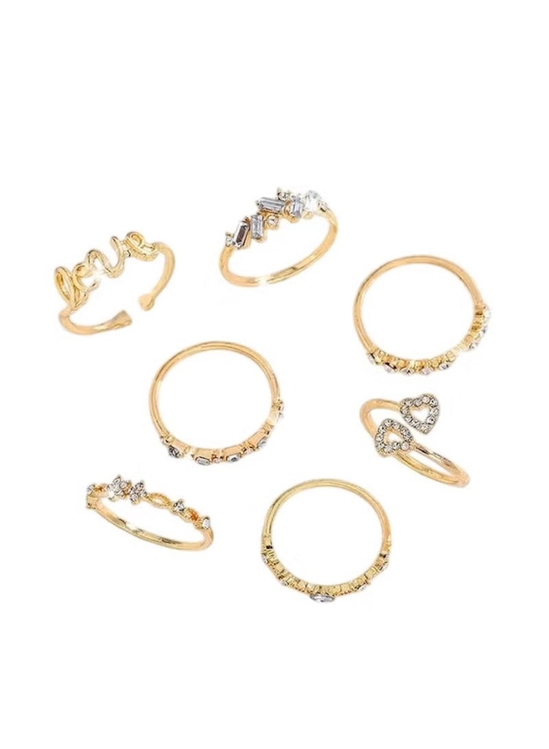 Huitich 7-Piece Gold-Plated Crystal  Ring Set  - Image 1