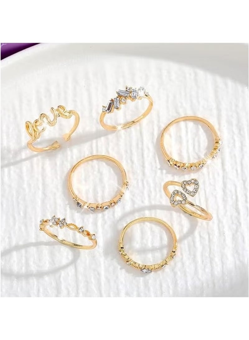 Huitich 7-Piece Gold-Plated Crystal  Ring Set  - Image 5