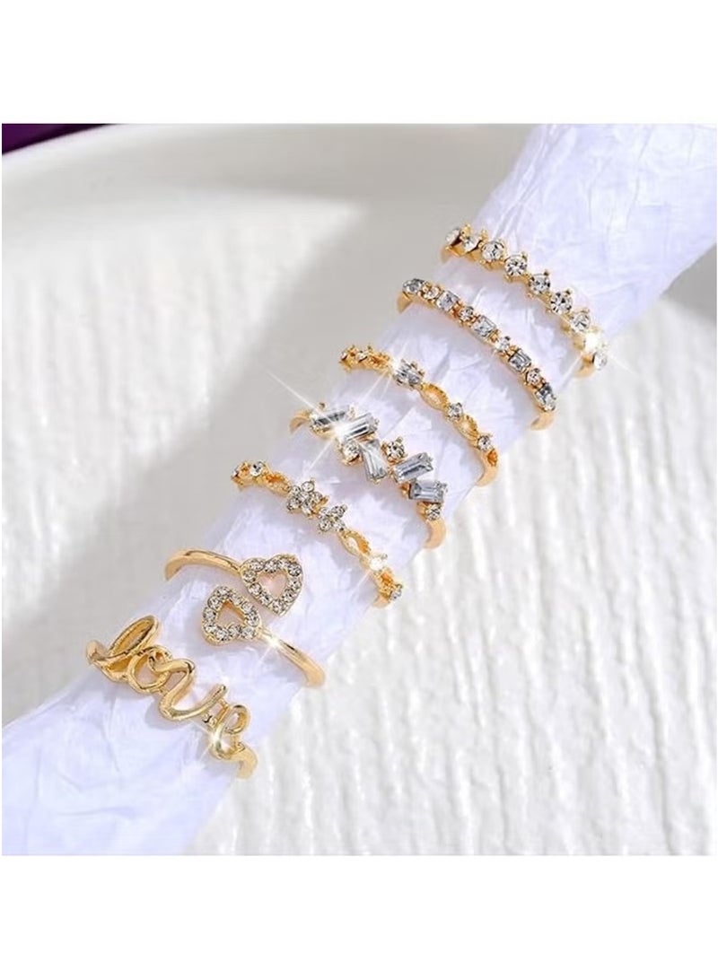 Huitich 7-Piece Gold-Plated Crystal  Ring Set  - Image 2