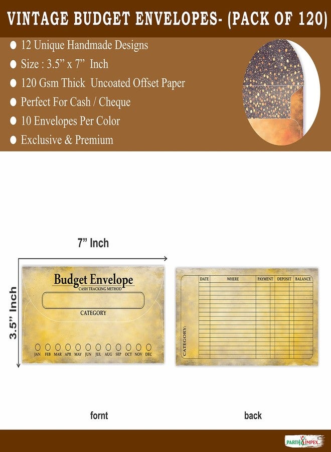 PARTH IMPEX 120 Pack Vintage Budget Envelopes for Cash, Budgeting Tracker Binder, Money Saving Challenge, Great for Money Management, Cash Stuffing and Savings Organizer 3.5" x 7" in 12 Color - Image 2