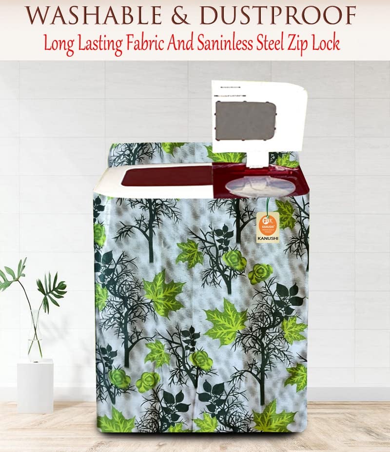 KANUSHI Industries® Green Shub Design Top Load Semi Automatic Washing Machine Cover (Suitable For 6 Kg, 6.5 kg, 7 kg, 7.5 kg) (WASMAC-GREEN-SHUB-SEMI-01) - Image 2