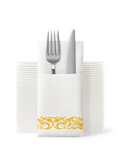 DOUGEI 50 Pieces Disposable Cloth Like Napkins, Built-in Flatware Pocket, Wedding Party Linen Feel White Napkin, Prefolded for Silverware  - Image 1