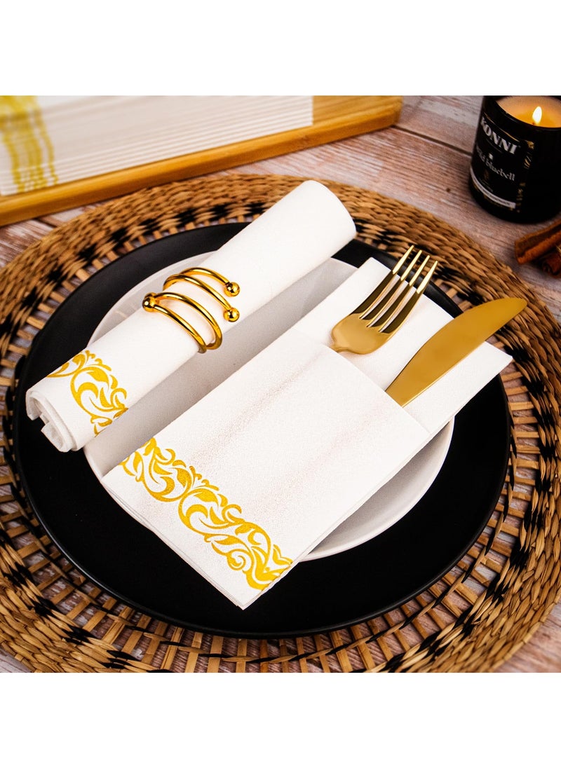 DOUGEI - 50 Pieces Disposable Cloth Like Napkins, Built-in Flatware Pocket, Wedding Party Linen Feel White Napkin, Prefolded for Silverware - Image 1