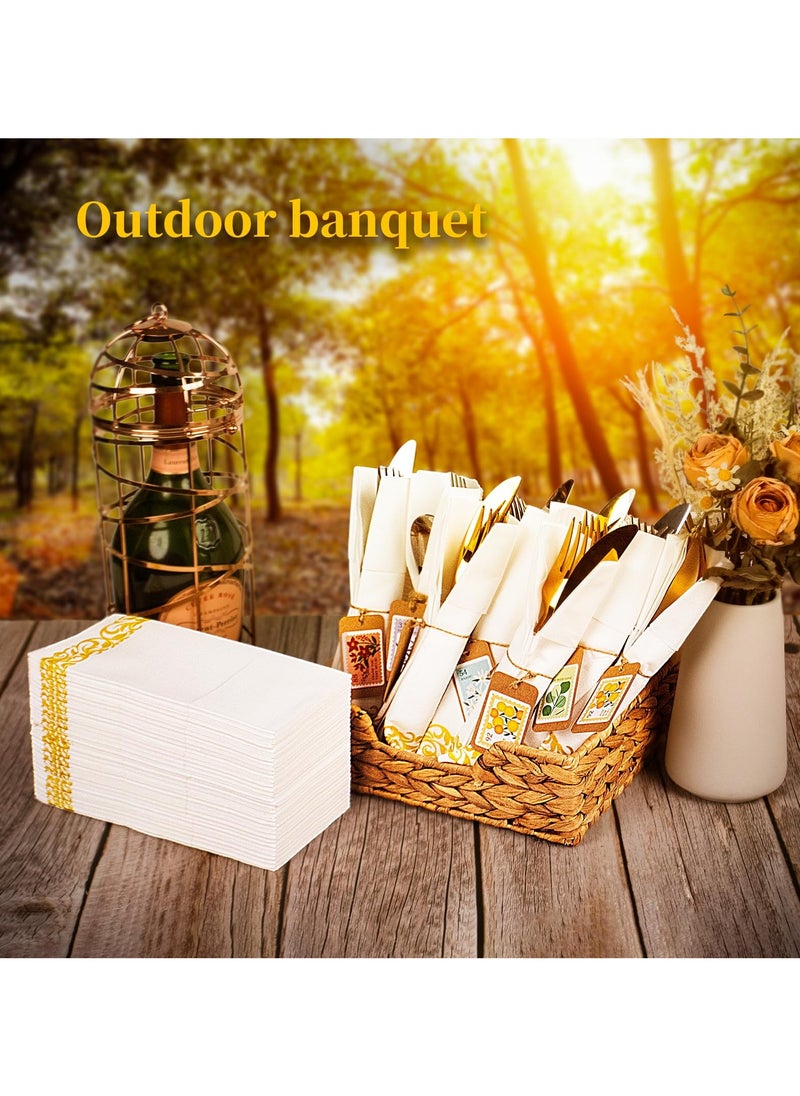 DOUGEI - 50 Pieces Disposable Cloth Like Napkins, Built-in Flatware Pocket, Wedding Party Linen Feel White Napkin, Prefolded for Silverware - Image 1