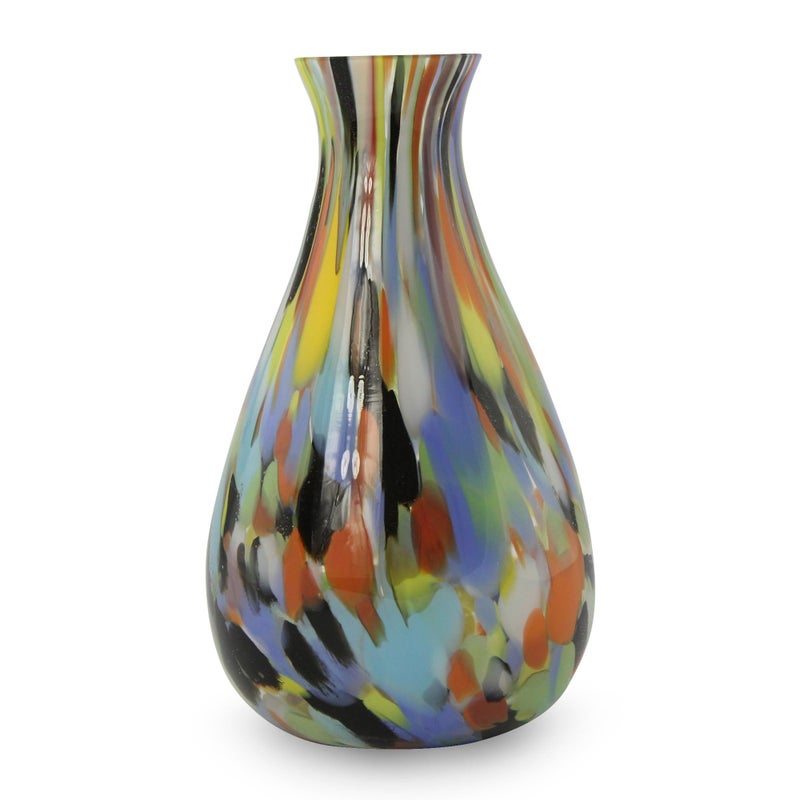 NOVICA Multicolor Confetti Hand Blown Murano Style Art Glass Vase Carnival Colors
