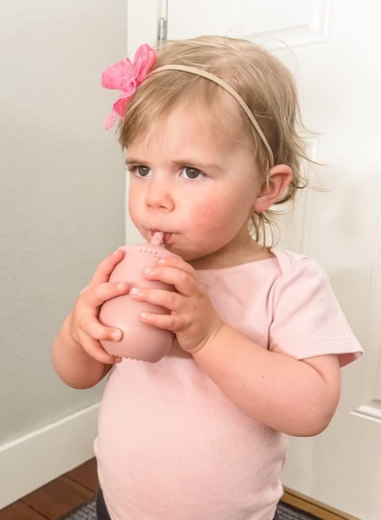 ezpz Mini Cup Sippy Cups Straw Training System (Blush) 100% Silicone Training Cup For Infants Kids Toddlers Designed By A Pediatric Feeding Specialist 6 Months Above - Image 4