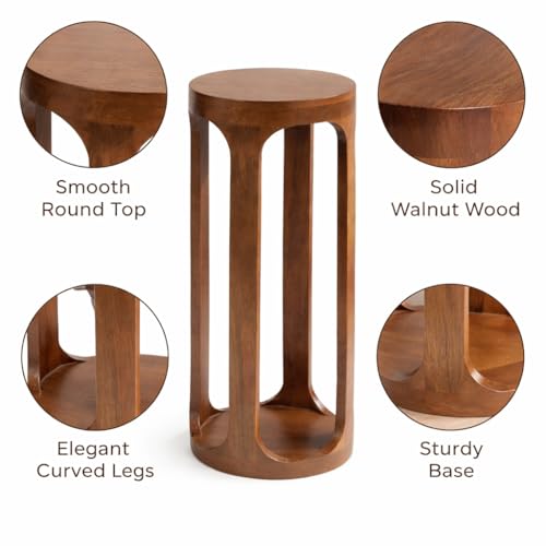 Onlinecraft Wooden Round Shaped Drink Table Cup Stand for Living Room Bed Room Coffee Table Pedestal Desgin Table Size 8 x x 23 inch (Walnut) - Image 2