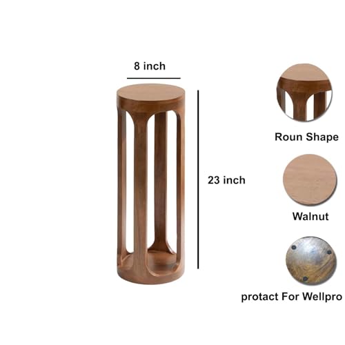 Onlinecraft Wooden Round Shaped Drink Table Cup Stand for Living Room Bed Room Coffee Table Pedestal Desgin Table Size 8 x x 23 inch (Walnut) - Image 5