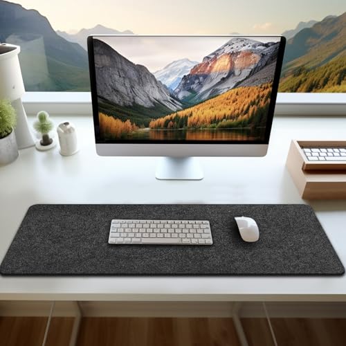Anpuimult Large Felt Desk mat 36x12 inches, with Non-Slip Full Desk Mouse Pad,Office Computer Desk Mat for Keyboard,Felt Desk Mat for Desk Pad Protector (Dark Gray) - Image 1