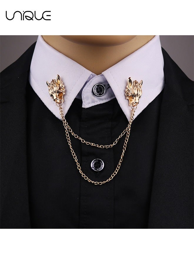 Unique 1Pcs Punk Wolf Head Long Chain Brooch Gold Chain Tassel Brooch Pin with Animal Design for Men's Suits Shirt - Image 1