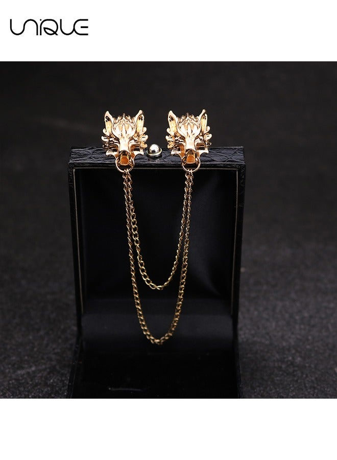 Unique 1Pcs Punk Wolf Head Long Chain Brooch Gold Chain Tassel Brooch Pin with Animal Design for Men's Suits Shirt - Image 4