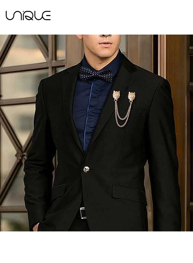 Unique 1Pcs Punk Wolf Head Long Chain Brooch Gold Chain Tassel Brooch Pin with Animal Design for Men's Suits Shirt - Image 5