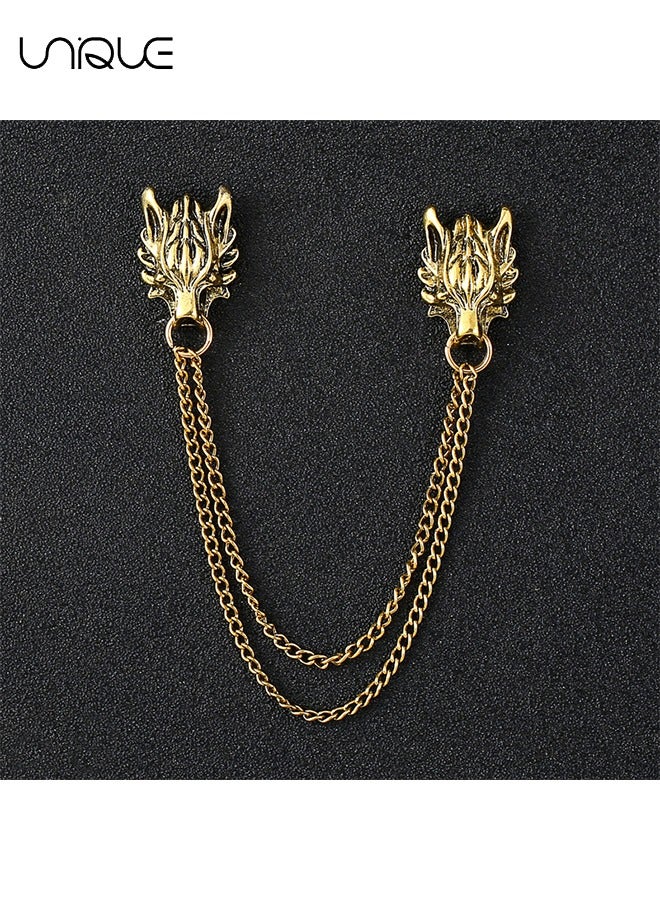 Unique 1Pcs Punk Wolf Head Long Chain Brooch Gold Chain Tassel Brooch Pin with Animal Design for Men's Suits Shirt - Image 2