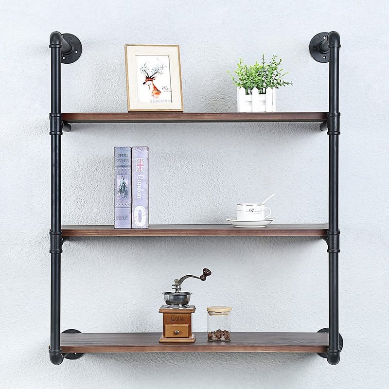Industrial Pipe Shelving Wall Mounted30in Rustic Metal Floating ShelvesSteampunk Real Wood Book ShelvesWall Shelf Unit Bookshelf Hanging Wall ShelvesFarmhouse Kitchen Bar Shelving3 Tier