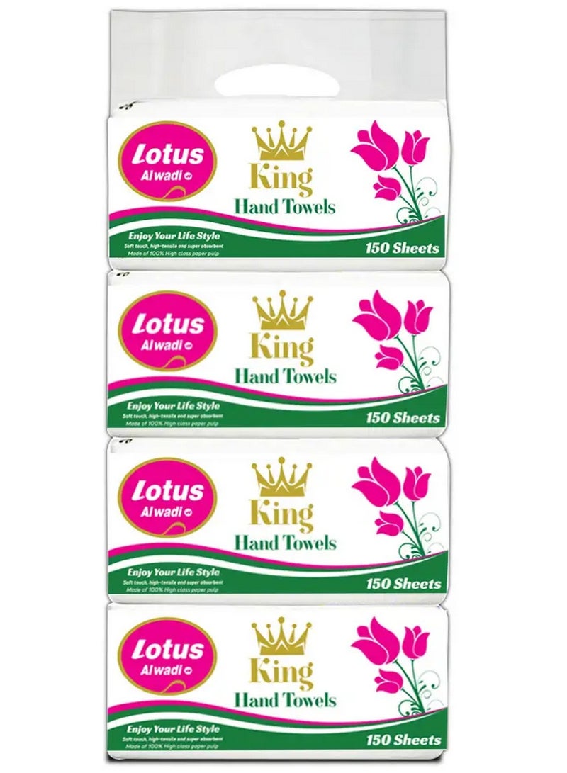 Lotus Alwadi King Interfold Hand Tissue 1 Ply Pack Of 4 150 Sheets - Image 1