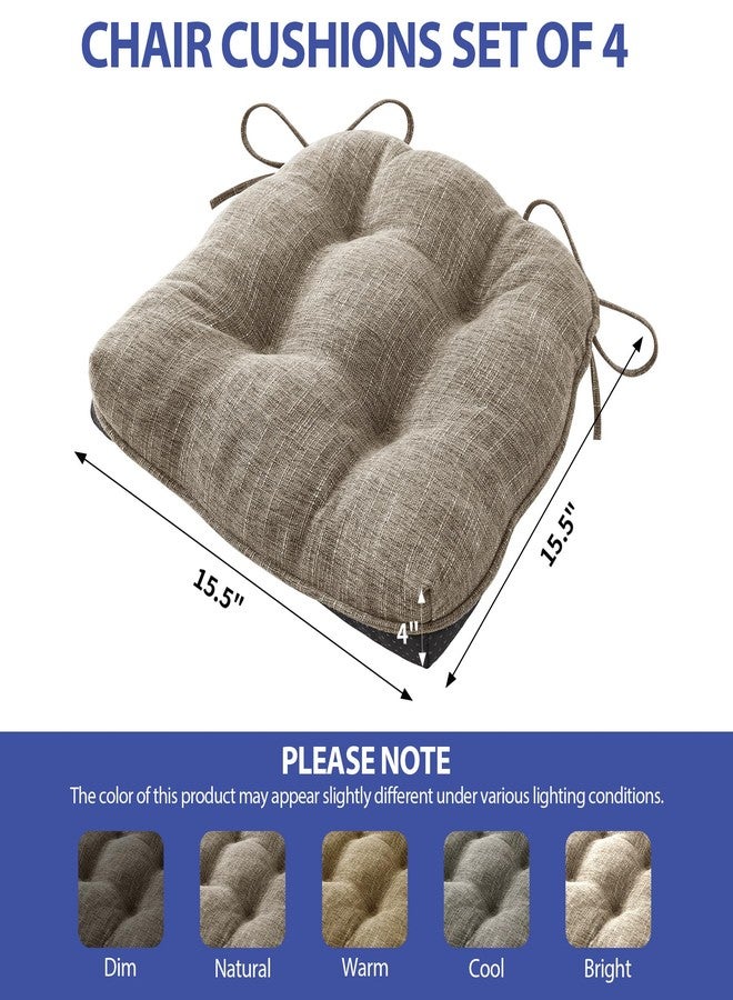 IPYNBAP Chair Cushions for Dining Chairs Set of 4, Kitchen Chair Cushions, Chair Pads with Ties and Non Slip Backing, Tufted Memory Foam Seat Cushion 4 Pack, 15.5" x 15.5" x 4", Khaki - Image 2
