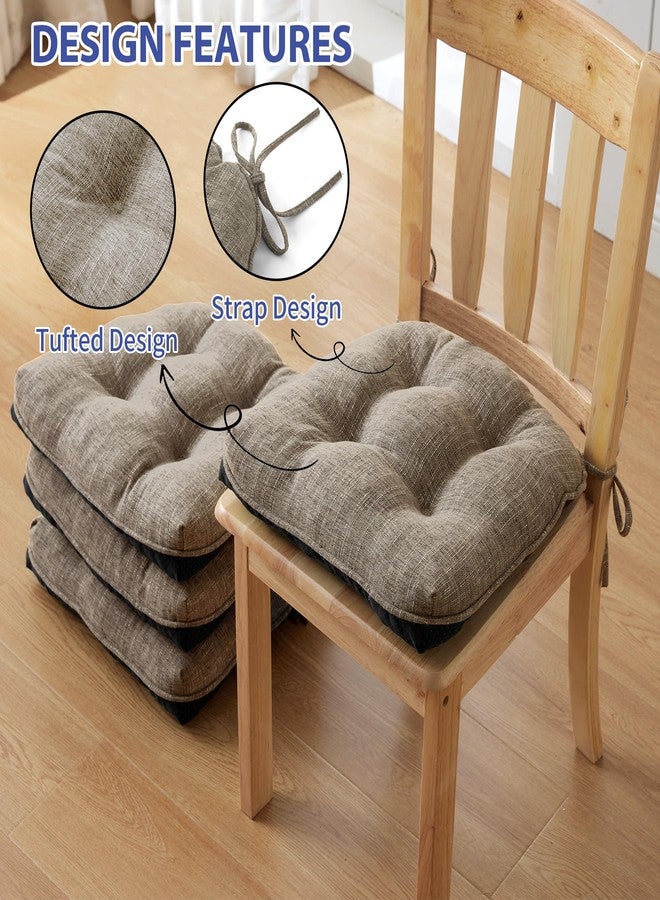 IPYNBAP Chair Cushions for Dining Chairs Set of 4, Kitchen Chair Cushions, Chair Pads with Ties and Non Slip Backing, Tufted Memory Foam Seat Cushion 4 Pack, 15.5" x 15.5" x 4", Khaki - Image 4