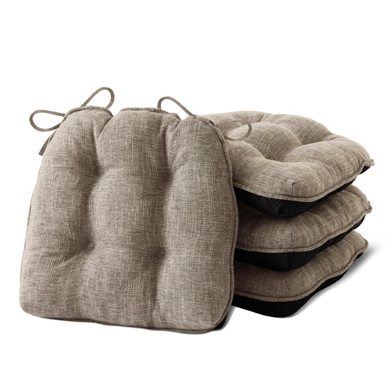 IPYNBAP Chair Cushions for Dining Chairs Set of 4, Kitchen Chair Cushions, Chair Pads with Ties and Non Slip Backing, Tufted Memory Foam Seat Cushion 4 Pack, 15.5" x 15.5" x 4", Khaki - Image 1