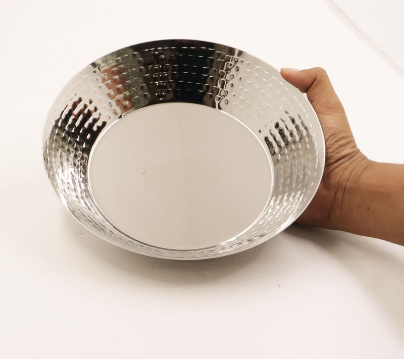 Spillbox Stainless Steel Hammered Parat |Quarter | Snack |Nasta | Dessert Set| Side Dish Plate |Mirror Finish| BPA Free- Hammered Parat Plate (Large) - Image 3